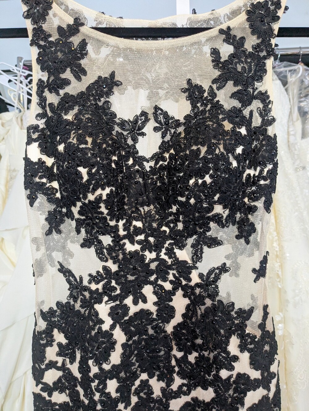 Madison James Black and Nude Floral Lace Illusion Mermaid Gown - Picture 6 of 10
